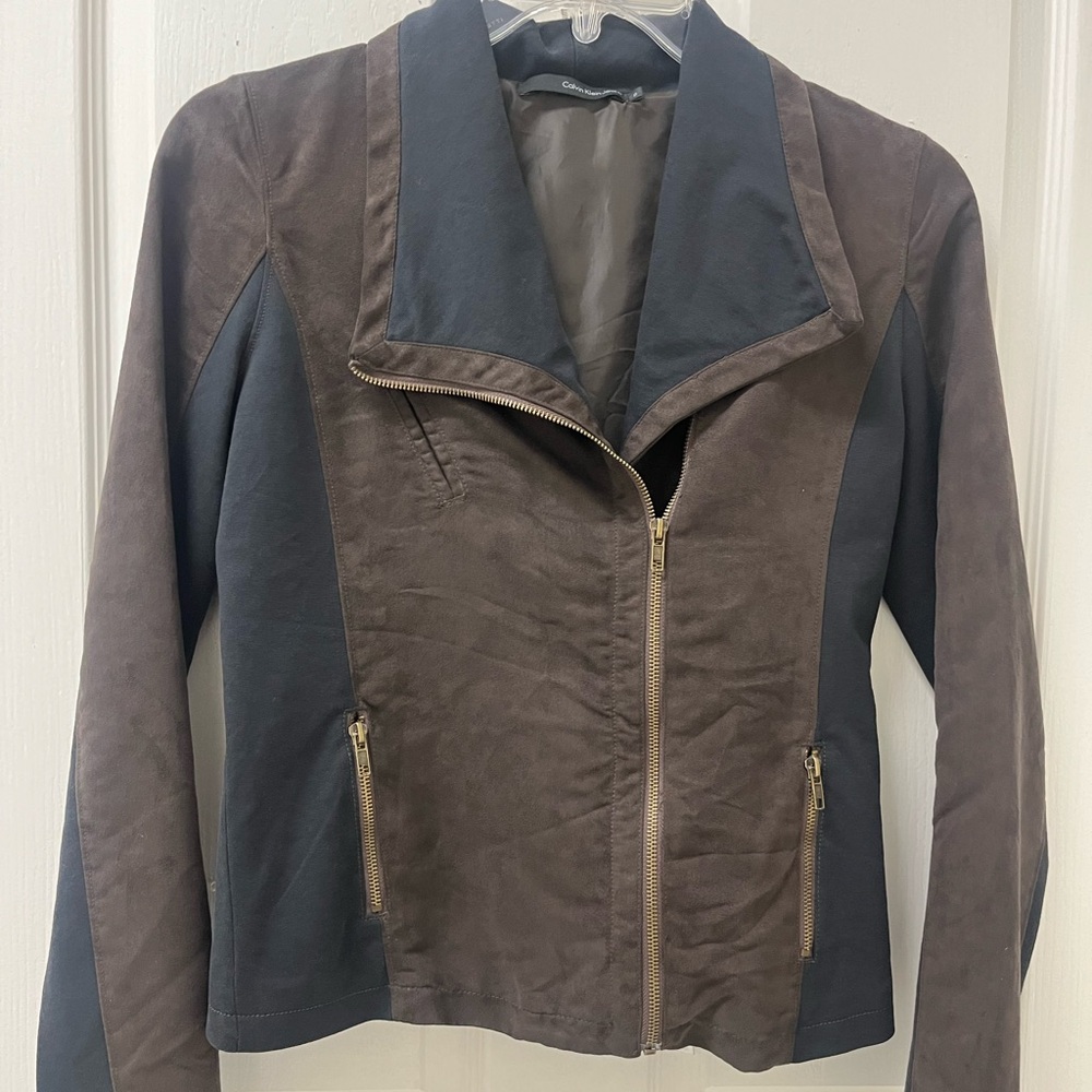 Calvin Klein ladies faux suede two tone biker jacket
